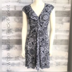 Knot front V-neck cap sleeve fit-n-flare dress